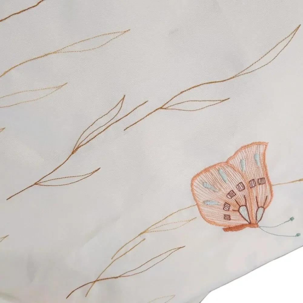 Vintage Butterfly Embroidered Shower Curtain Cream Sheer Mesh Lace 66x70 Cottage